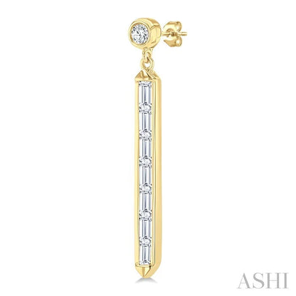 Vertical Bar Baguette Diamond Fashion Long Earrings
