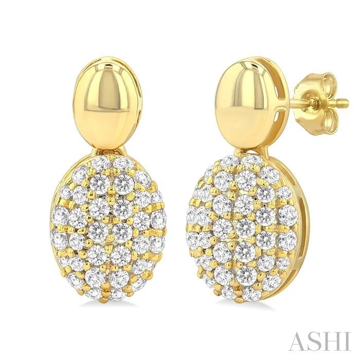 Pave-Set Oval Shape Diamond Fashion Earrings