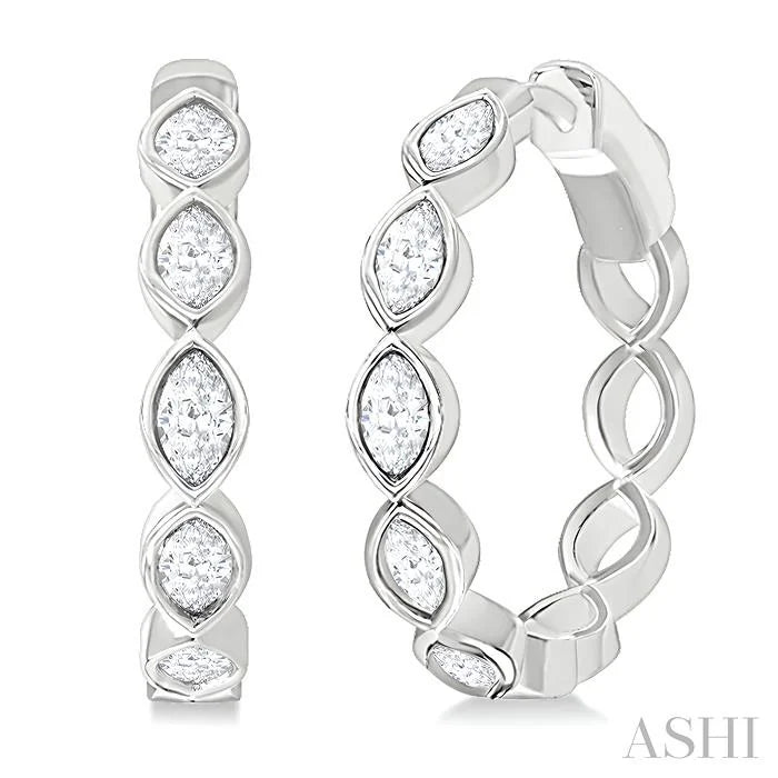 Marquise Shape Bezel Set Diamond Fashion Hoop Earrings