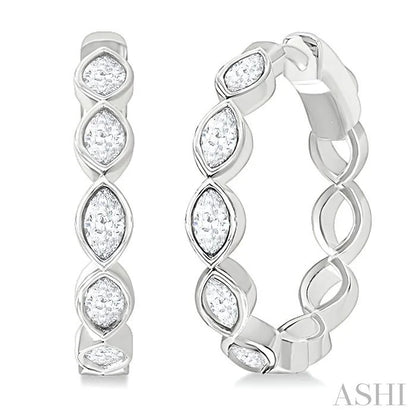 Marquise Shape Bezel Set Diamond Fashion Hoop Earrings