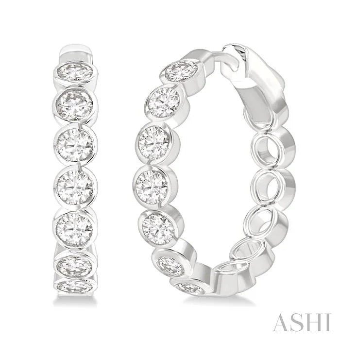 Round Shape Bezel Set Diamond Fashion Hoop Earrings