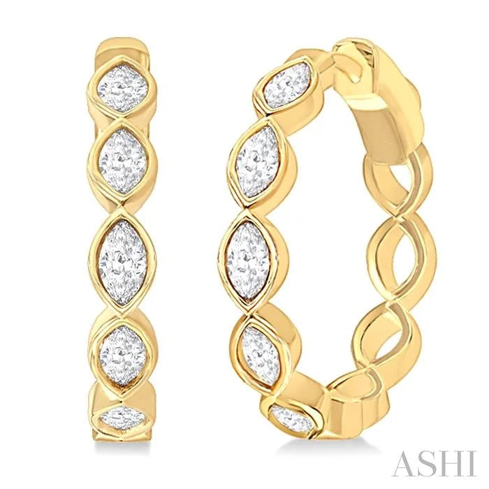Marquise Shape Bezel Set Diamond Fashion Hoop Earrings