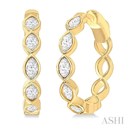 Marquise Shape Bezel Set Diamond Fashion Hoop Earrings