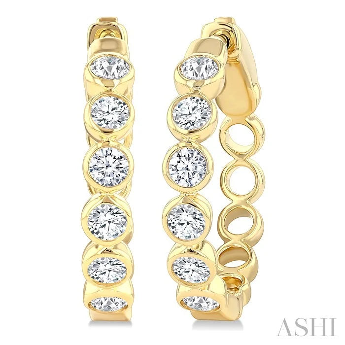 Round Shape Bezel Set Diamond Fashion Hoop Earrings
