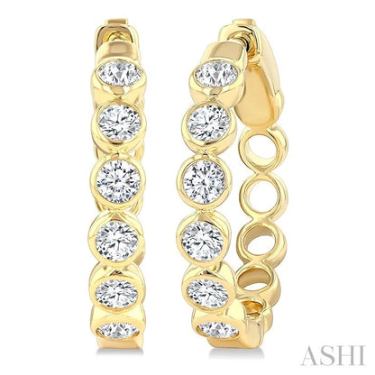 Round Shape Bezel Set Diamond Fashion Hoop Earrings
