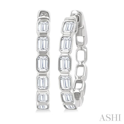 Emerald Shape Bezel Set Diamond Fashion Hoop Earrings
