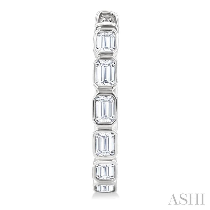 Emerald Shape Bezel Set Diamond Fashion Hoop Earrings