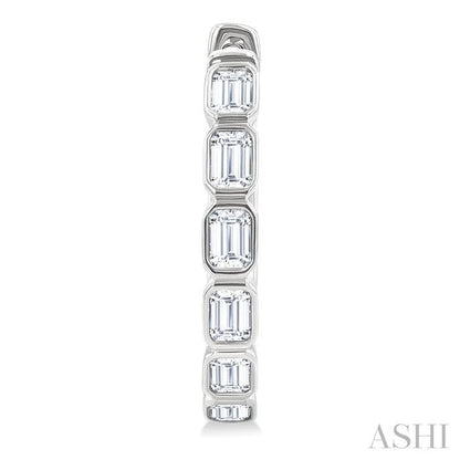 Emerald Shape Bezel Set Diamond Fashion Hoop Earrings