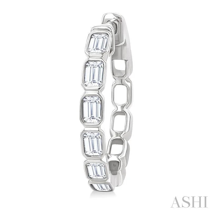 Emerald Shape Bezel Set Diamond Fashion Hoop Earrings
