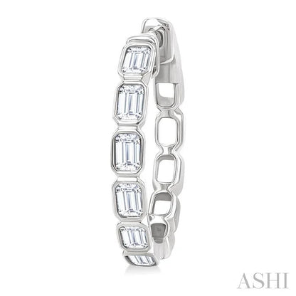 Emerald Shape Bezel Set Diamond Fashion Hoop Earrings