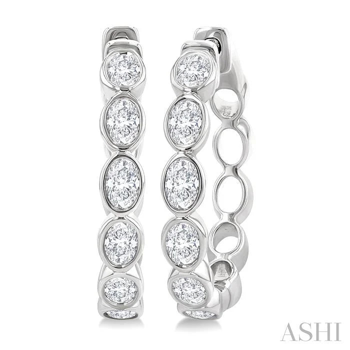Oval Shape Bezel Set Diamond Fashion Hoop Earrings