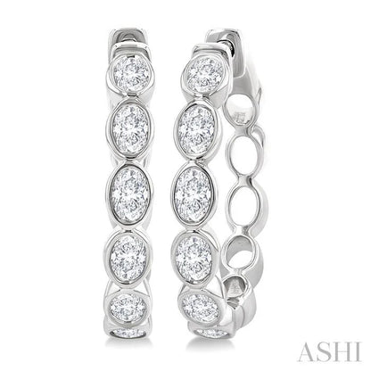 Oval Shape Bezel Set Diamond Fashion Hoop Earrings