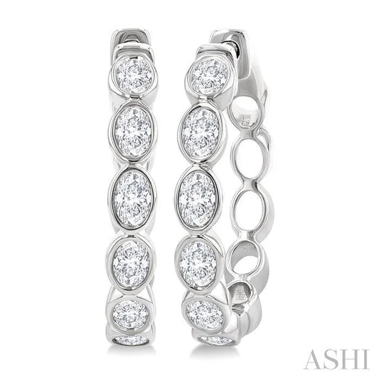 Oval Shape Bezel Set Diamond Fashion Hoop Earrings