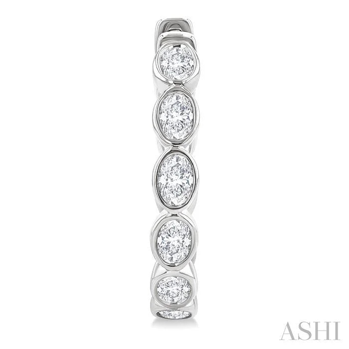 Oval Shape Bezel Set Diamond Fashion Hoop Earrings