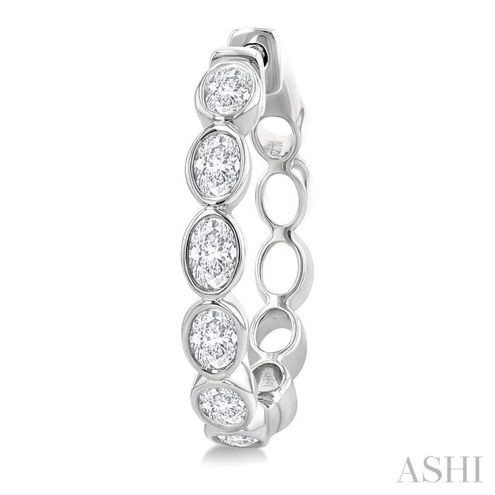 Oval Shape Bezel Set Diamond Fashion Hoop Earrings