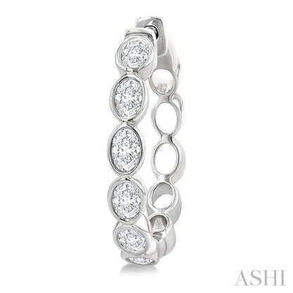 Oval Shape Bezel Set Diamond Fashion Hoop Earrings