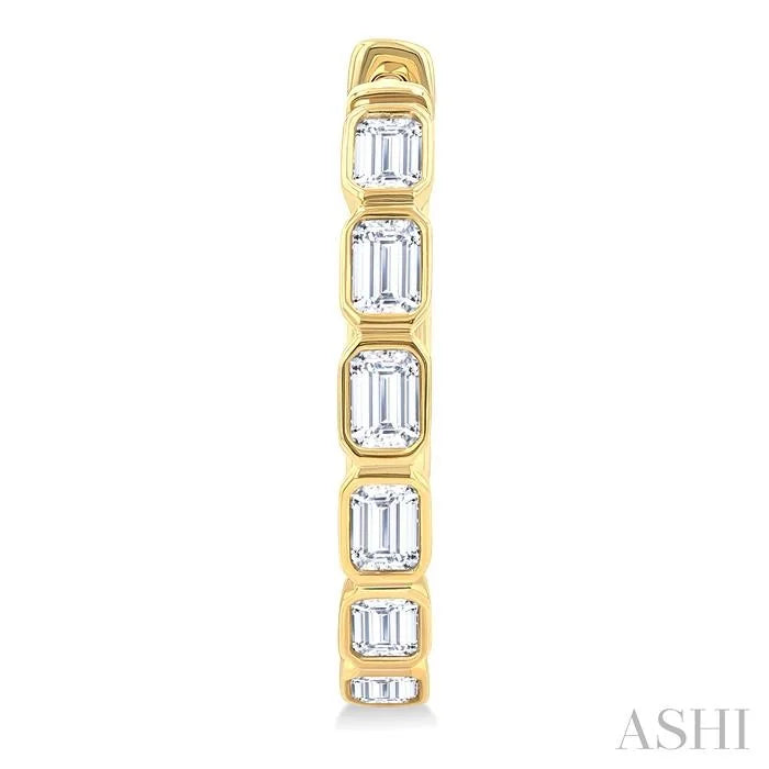 Emerald Shape Bezel Set Diamond Fashion Hoop Earrings