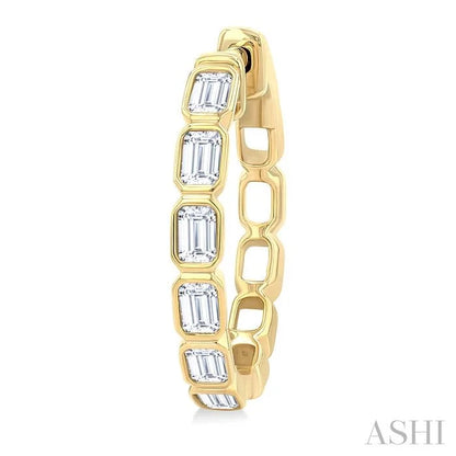 Emerald Shape Bezel Set Diamond Fashion Hoop Earrings