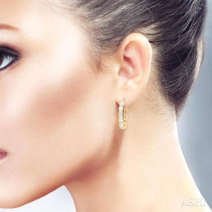 Emerald Shape Bezel Set Diamond Fashion Hoop Earrings