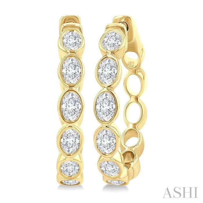 Oval Shape Bezel Set Diamond Fashion Hoop Earrings