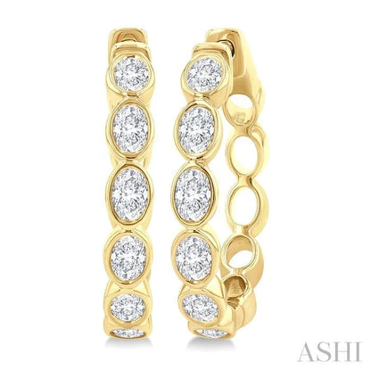 Oval Shape Bezel Set Diamond Fashion Hoop Earrings