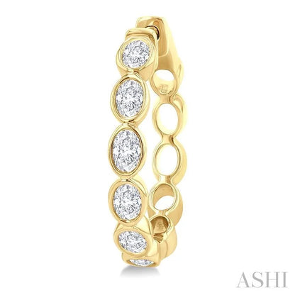 Oval Shape Bezel Set Diamond Fashion Hoop Earrings