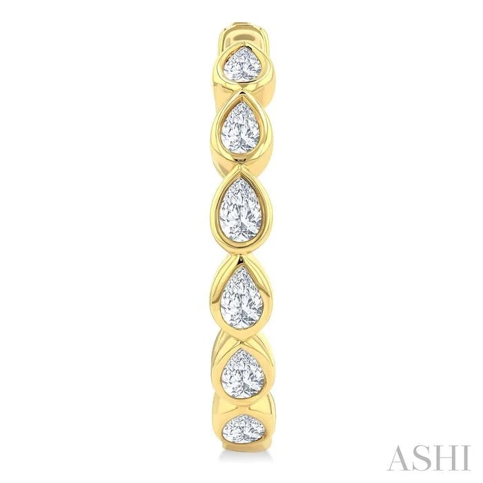 Pear Shape Bezel Set Diamond Fashion Hoop Earrings