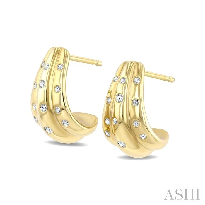 Mosaic Diamond Dome Half Hoop Earrings