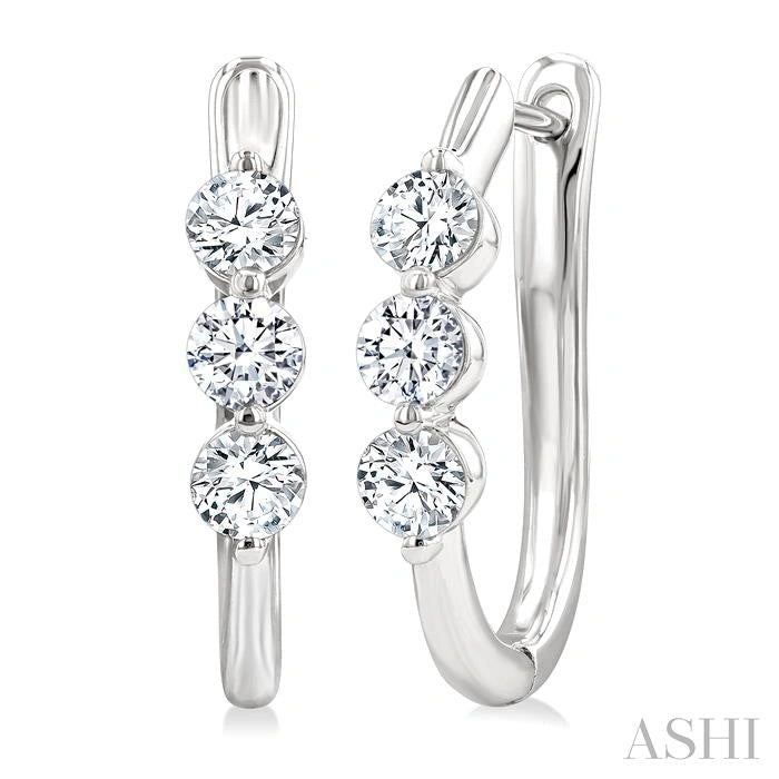 3 Stone Diamond Hoop Earrings