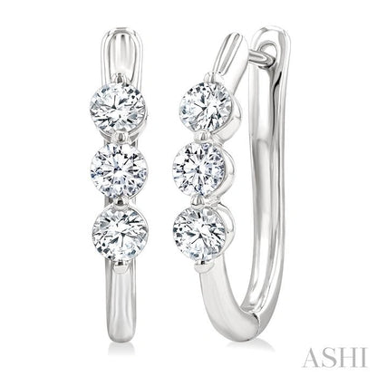 3 Stone Diamond Hoop Earrings