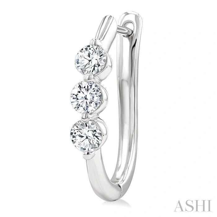 3 Stone Diamond Hoop Earrings