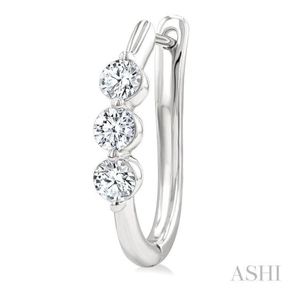 3 Stone Diamond Hoop Earrings