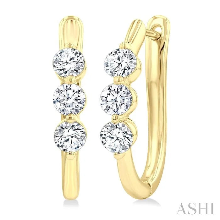 3 Stone Diamond Hoop Earrings