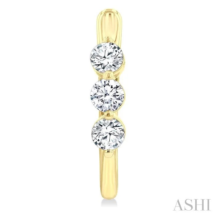 3 Stone Diamond Hoop Earrings