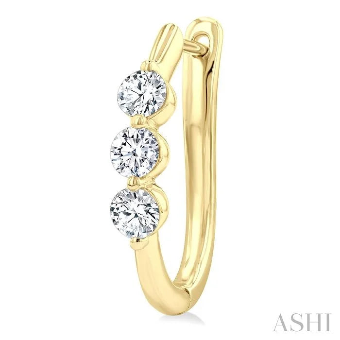 3 Stone Diamond Hoop Earrings