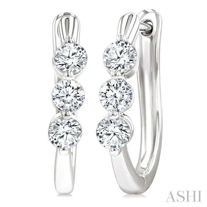 3 Stone Diamond Hoop Earrings