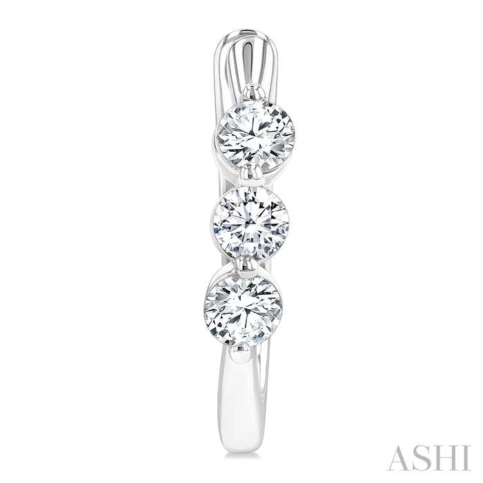 3 Stone Diamond Hoop Earrings