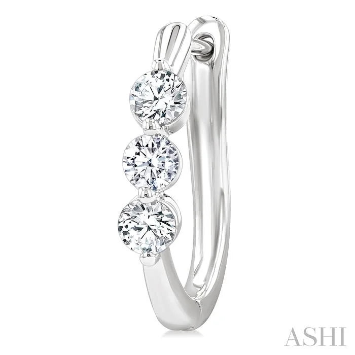 3 Stone Diamond Hoop Earrings