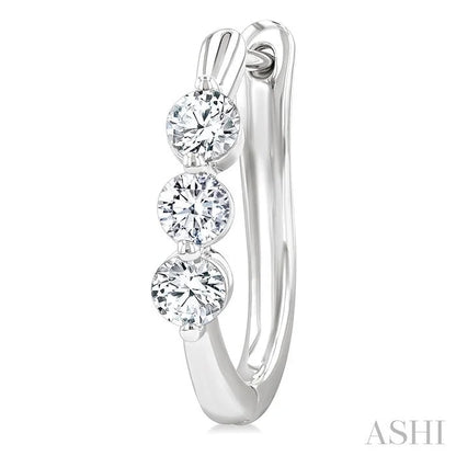 3 Stone Diamond Hoop Earrings