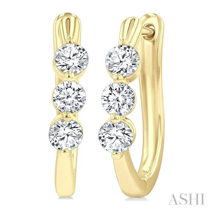 3 Stone Diamond Hoop Earrings