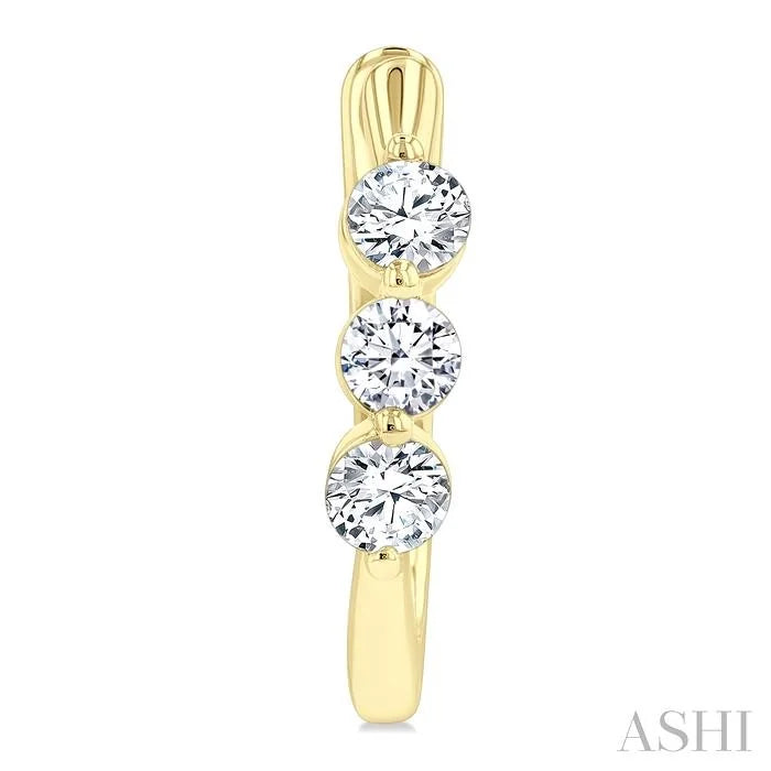 3 Stone Diamond Hoop Earrings