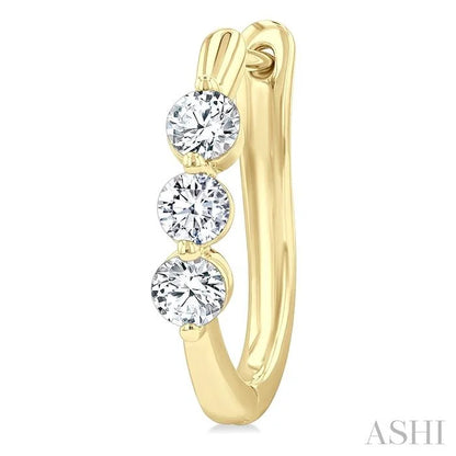 3 Stone Diamond Hoop Earrings