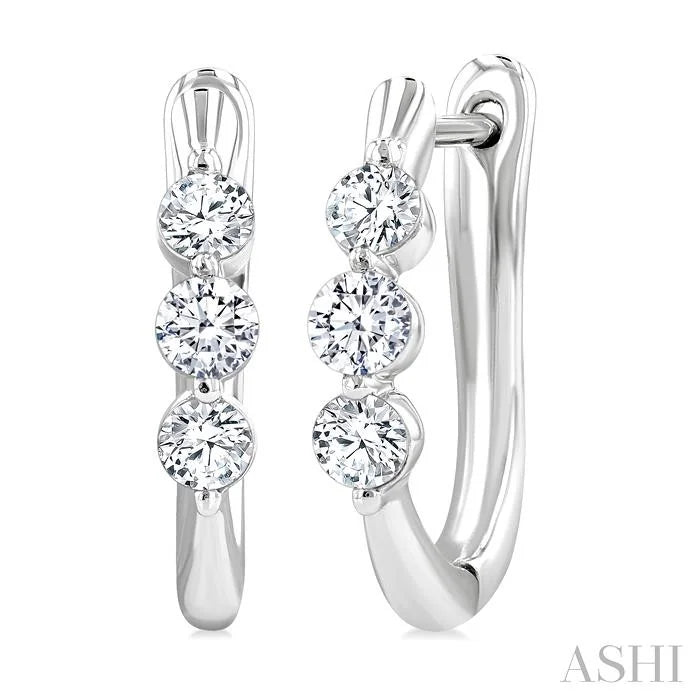 3 Stone Diamond Hoop Earrings