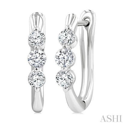 3 Stone Diamond Hoop Earrings