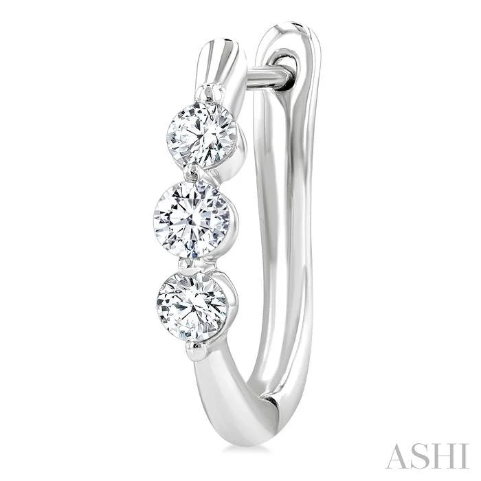 3 Stone Diamond Hoop Earrings