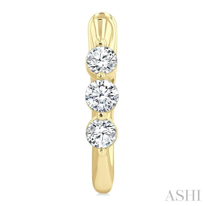 3 Stone Diamond Hoop Earrings