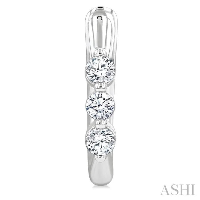 3 Stone Diamond Hoop Earrings