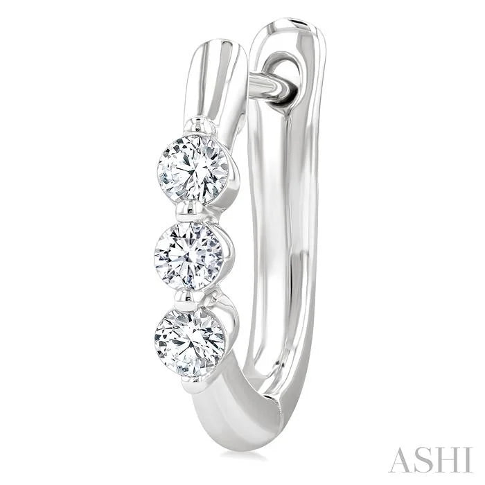 3 Stone Diamond Hoop Earrings
