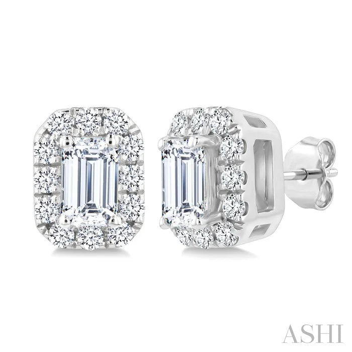 Emerald Shape Halo Diamond Fashion Earrings