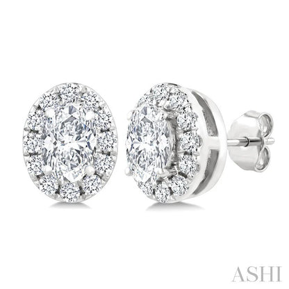 Oval Shape Halo Diamond Fashion Earrings